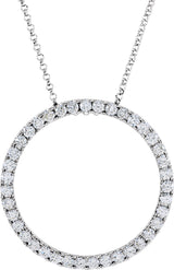 14K Gold Round Natural Diamond Accented Circle Necklace - White Gold