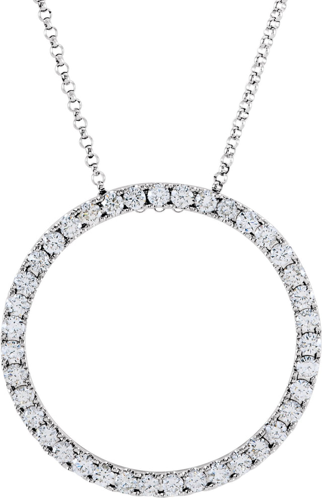 14K Gold Round Natural Diamond Accented Circle Necklace - White Gold