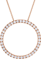 14K Gold Round Natural Diamond Accented Circle Necklace - Rose Gold