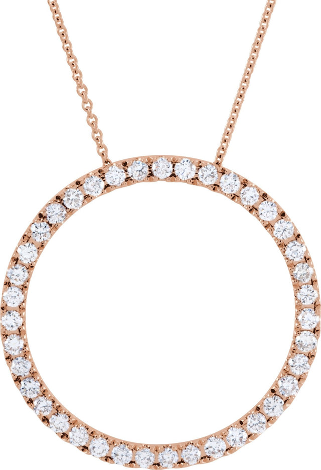 14K Gold Round Natural Diamond Accented Circle Necklace - Rose Gold
