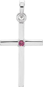 Platinum Round Natural Pink Tourmaline Birthstone Cross Pendant