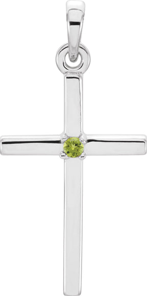 Platinum Round Natural Peridot Birthstone Cross Pendant