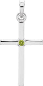 Platinum Round Natural Peridot Birthstone Cross Pendant