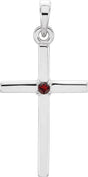 Platinum Round Natural Mozambique Garnet Birthstone Cross Pendant