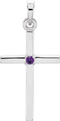 14K Gold Round Natural Amethyst Birthstone Cross Pendant - White Gold