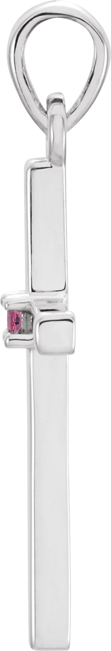 Platinum Round Natural Pink Tourmaline Birthstone Cross Pendant - view 2