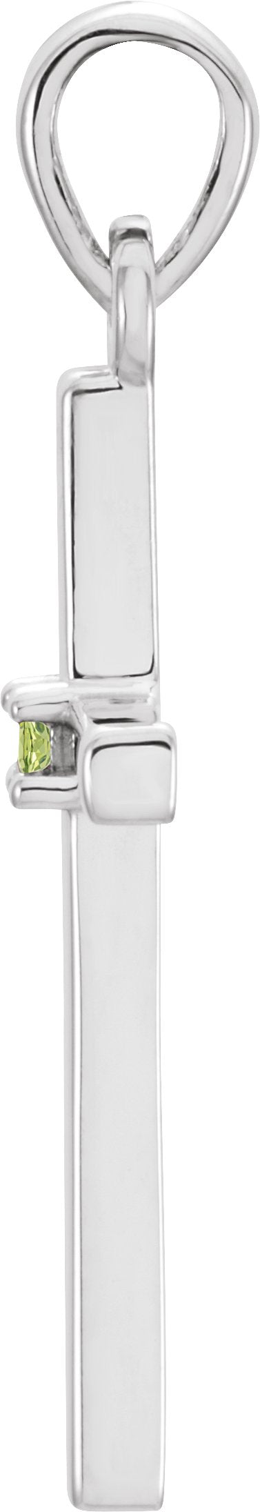 Platinum Round Natural Peridot Birthstone Cross Pendant - view 2
