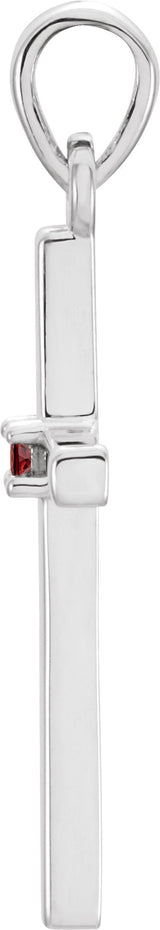 Platinum Round Natural Mozambique Garnet Birthstone Cross Pendant - view 2