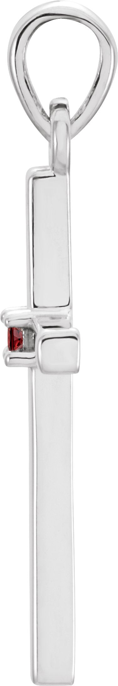 Platinum Round Natural Mozambique Garnet Birthstone Cross Pendant - view 2