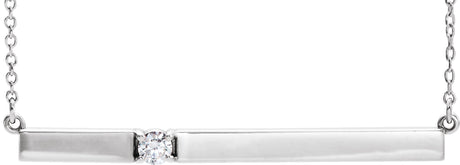 14K Gold Round Natural Diamond Engravable Accented Bar Necklace - White Gold