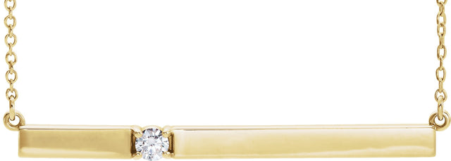 14K Gold Round Natural Diamond Engravable Accented Bar Necklace - Yellow Gold