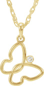14K Gold Round Natural Diamond Butterfly Necklace or Pendant
