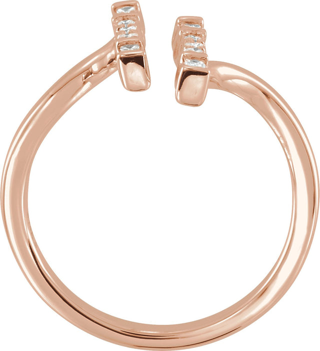 14K Gold Natural Diamond Double Bar Ring - Rose Gold - view 2