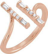14K Gold Natural Diamond Double Bar Ring - Rose Gold