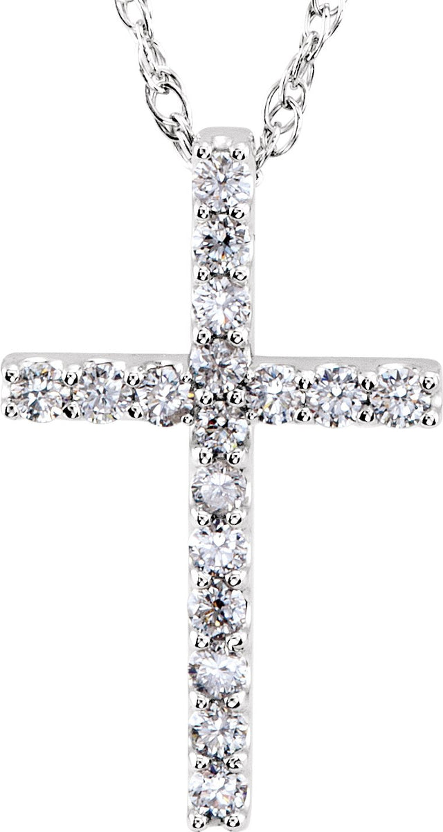 Platinum Round Natural Diamond Petite Cross Necklace or Pendant – up to 1/5 CTW - view 2