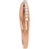 14K Gold Round Natural Diamond Criss-Cross Ring – 1.3mm Stones - Rose Gold - view 4