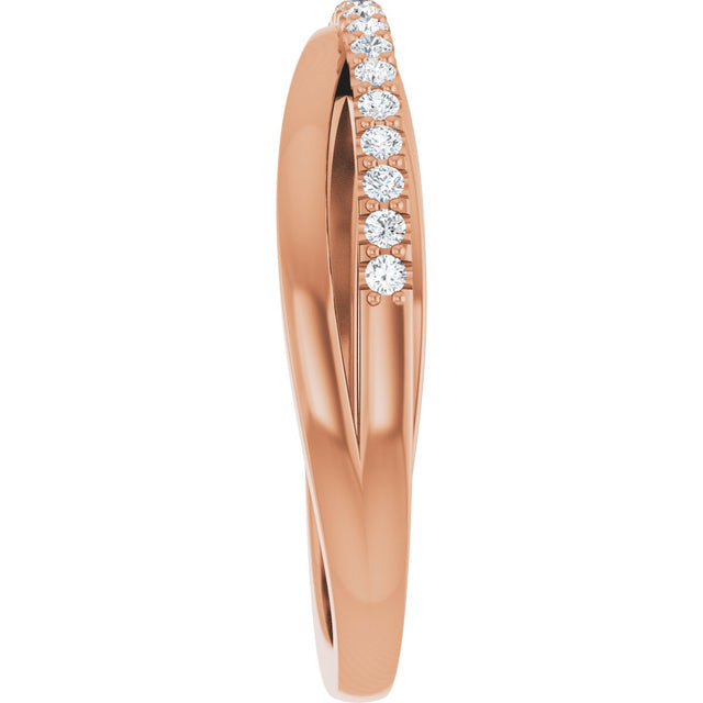 14K Gold Round Natural Diamond Criss-Cross Ring – 1.3mm Stones - Rose Gold - view 4