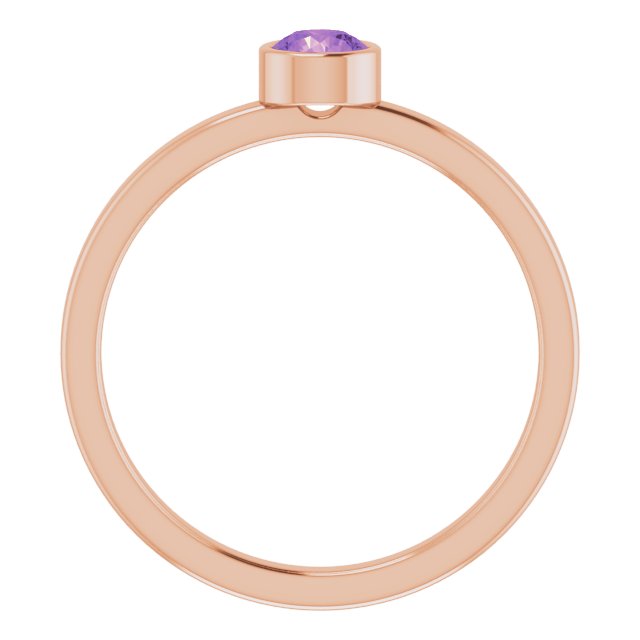 14K Gold Round Natural Amethyst Bezel-Set Solitaire Ring - Rose Gold - view 2