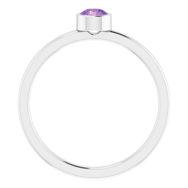 14K Gold Round Natural Amethyst Bezel-Set Solitaire Ring - White Gold - view 2