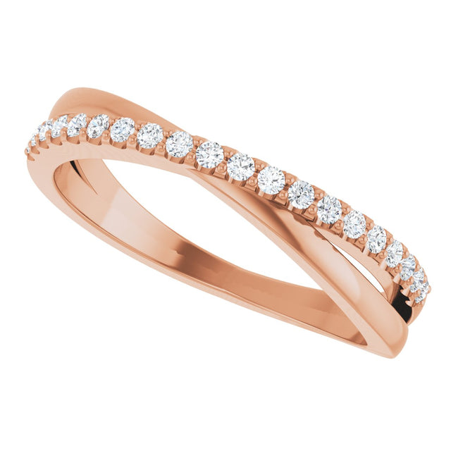 14K Gold Round Natural Diamond Criss-Cross Ring – 1.3mm Stones - Rose Gold - view 5