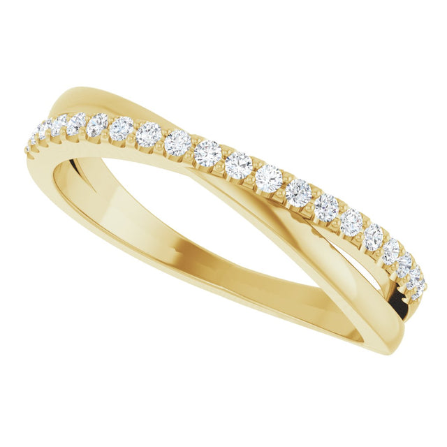 14K Gold Round Natural Diamond Criss-Cross Ring – 1.3mm Stones - Yellow Gold - view 5