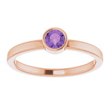 14K Gold Round Natural Amethyst Bezel-Set Solitaire Ring - Rose Gold - view 3