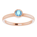14K Gold Round Natural Aquamarine Bezel-Set Solitaire Ring - Rose Gold - view 3