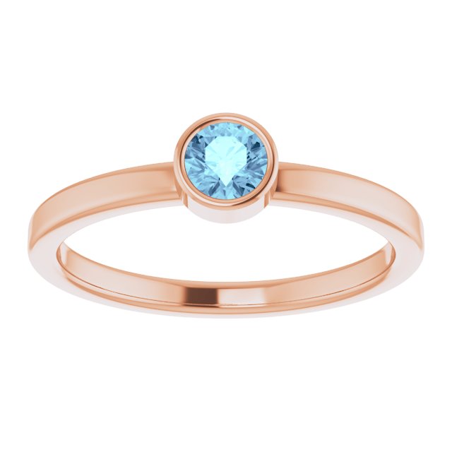 14K Gold Round Natural Aquamarine Bezel-Set Solitaire Ring - Rose Gold - view 3