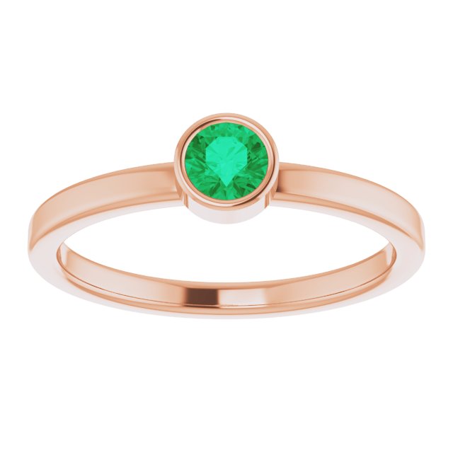 14K Gold Round Natural Emerald Bezel-Set Solitaire Ring - Rose Gold - view 3