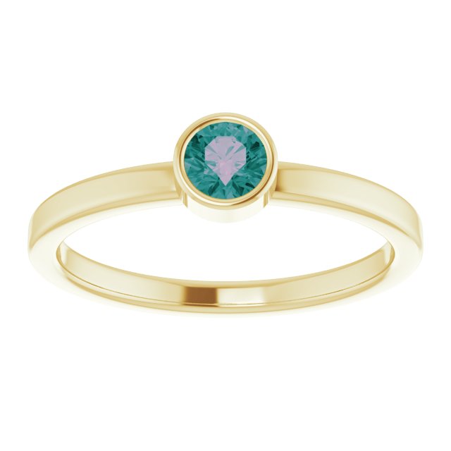 14K Gold Round Lab-Grown Alexandrite Bezel-Set Solitaire Ring - Yellow Gold - view 3