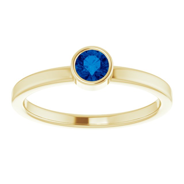 14K Gold Round Lab-Grown Blue Sapphire Bezel-Set Solitaire Ring - Yellow Gold - view 3