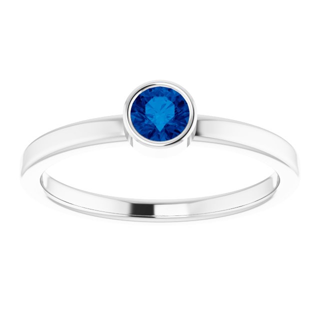 Platinum Round Natural Blue Sapphire Bezel-Set Solitaire Ring - view 3