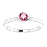 Platinum Round Natural Pink Tourmaline Bezel-Set Solitaire Ring - view 3