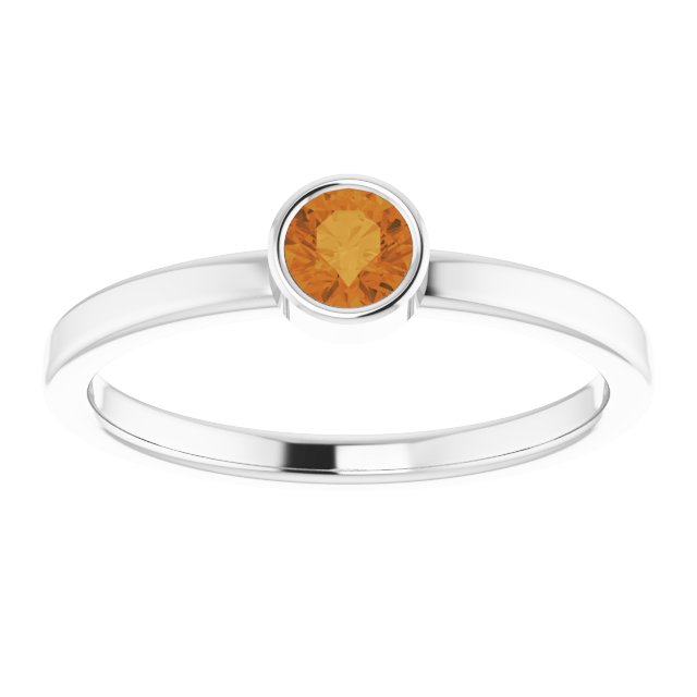 14K Gold Round Natural Citrine Bezel-Set Solitaire Ring - White Gold - view 3