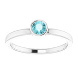 14K Gold Round Natural Blue Zircon Bezel-Set Solitaire Ring - White Gold - view 3