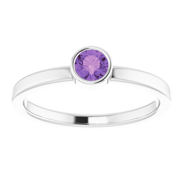 14K Gold Round Natural Amethyst Bezel-Set Solitaire Ring - White Gold - view 3
