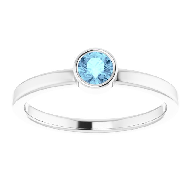 14K Gold Round Natural Aquamarine Bezel-Set Solitaire Ring - White Gold - view 3