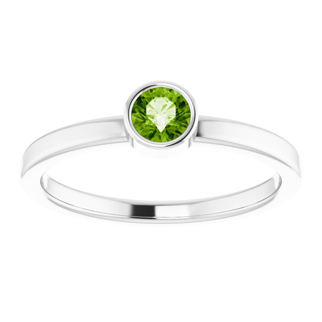 Platinum Round Natural Peridot Bezel-Set Solitaire Ring - view 3