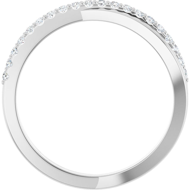 14K Gold Round Natural Diamond Criss-Cross Ring – 1.3mm Stones - White Gold - view 2