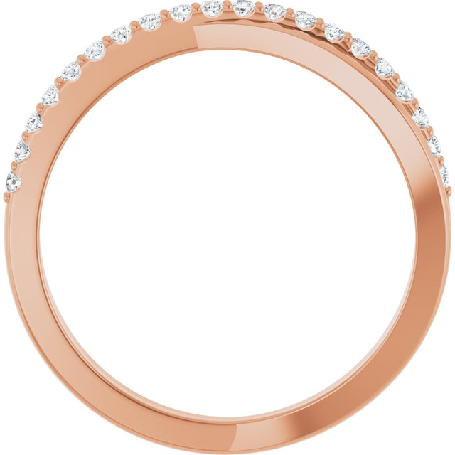 14K Gold Round Natural Diamond Criss-Cross Ring – 1.3mm Stones - Rose Gold - view 2