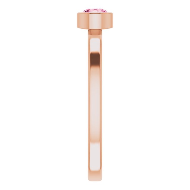 14K Gold Round Natural Pink Tourmaline Bezel-Set Solitaire Ring - Rose Gold - view 4
