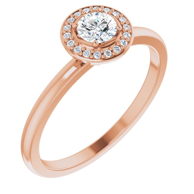 14K Gold Round Natural Diamond Halo-Style Ring - Rose Gold