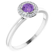 14K Gold Round Natural Amethyst Halo-Style Ring - White Gold