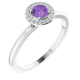 Platinum Round Natural Amethyst Halo-Style Ring
