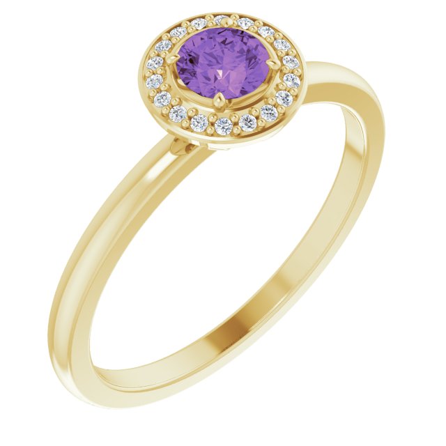 14K Gold Round Natural Amethyst Halo-Style Ring - Yellow Gold