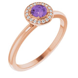 14K Gold Round Natural Amethyst Halo-Style Ring - Rose Gold