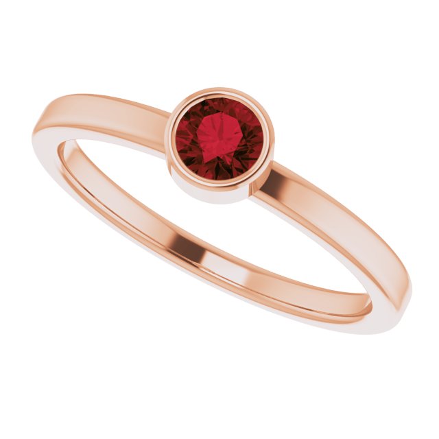 14K Gold Round Natural Mozambique Garnet Bezel-Set Solitaire Ring - Rose Gold - view 5