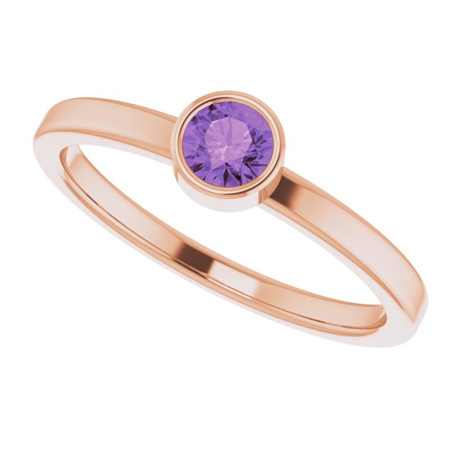14K Gold Round Natural Amethyst Bezel-Set Solitaire Ring - Rose Gold - view 5