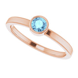 14K Gold Round Natural Aquamarine Bezel-Set Solitaire Ring - Rose Gold - view 5