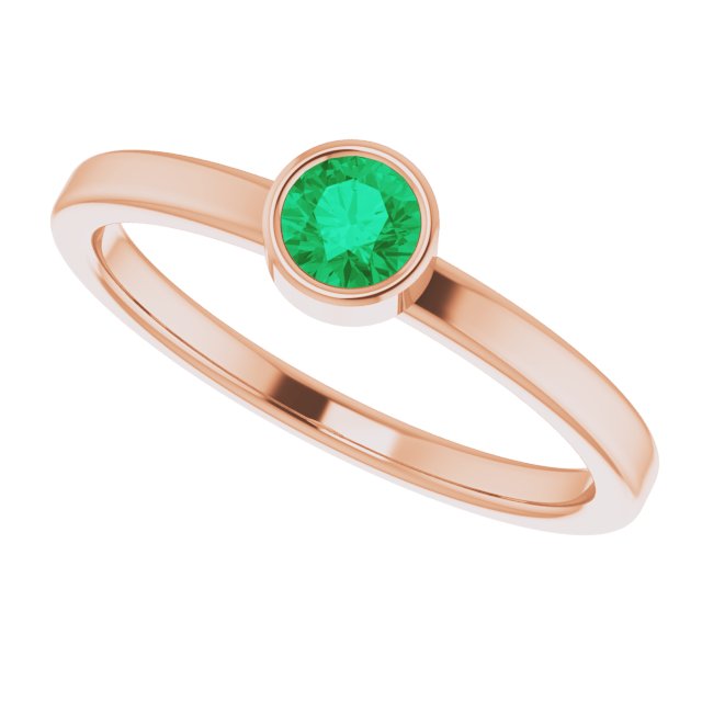 14K Gold Round Natural Emerald Bezel-Set Solitaire Ring - Rose Gold - view 5